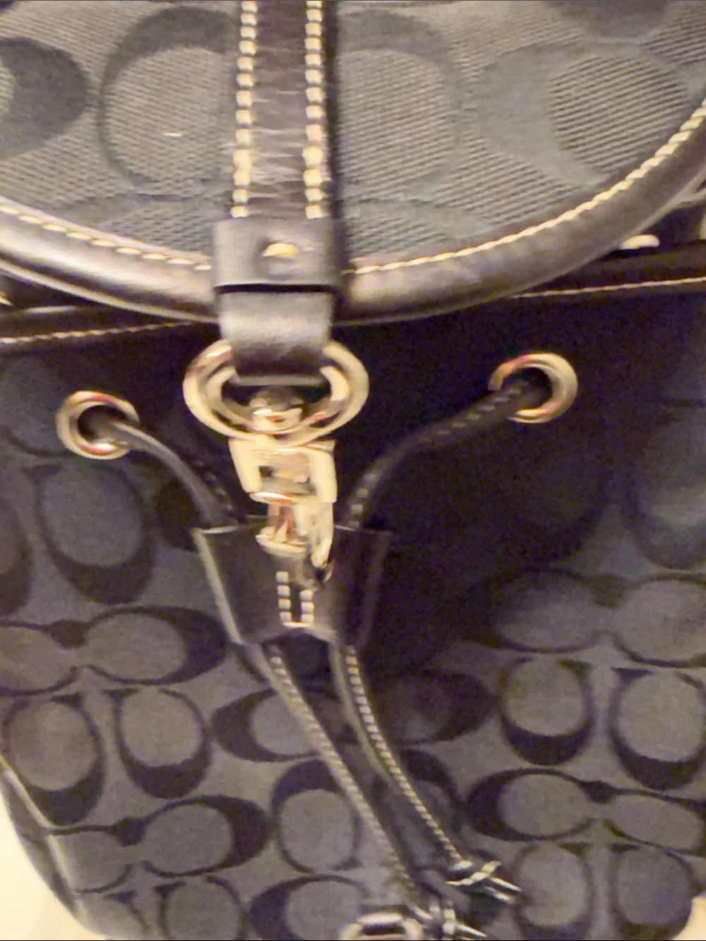 Coach Black Signature Monogram Backpack with Silver Hardware
